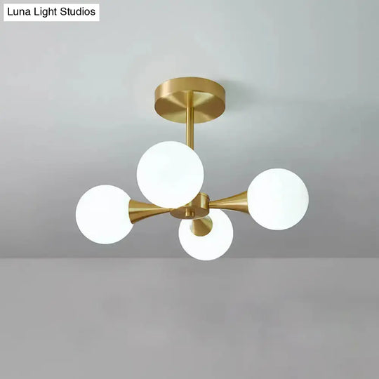 Minimalist Brass Globe Led Ceiling Lamp For Bedroom - Close To Light Fixture