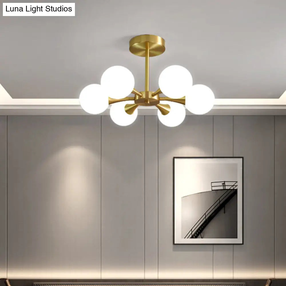 Minimalist Brass Globe Led Ceiling Lamp For Bedroom - Close To Light Fixture 6 / Milk White