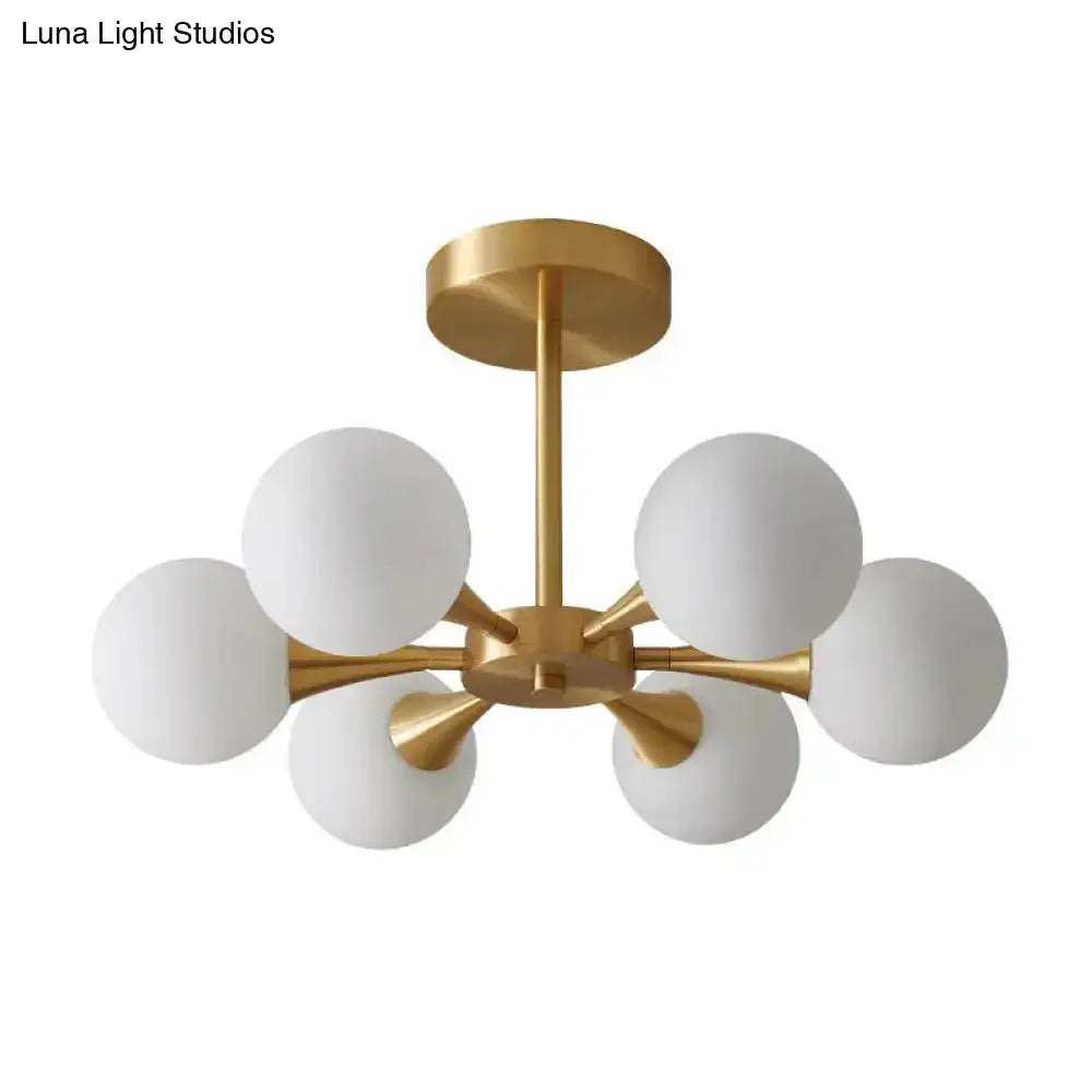 Minimalist Brass Globe Led Ceiling Lamp For Bedroom - Close To Light Fixture