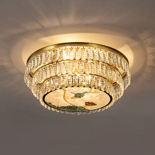 Minimalist Brass Led Crystal Flush Mount Lighting Fixture - Circle Shaped 13 / A