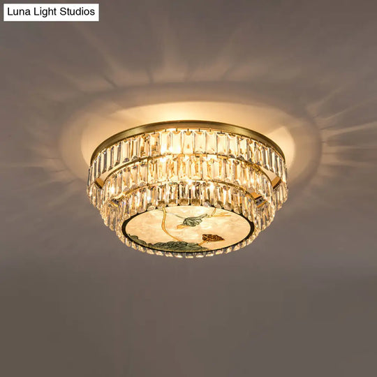 Minimalist Brass Led Crystal Flush Mount Lighting Fixture - Circle Shaped 7 / B