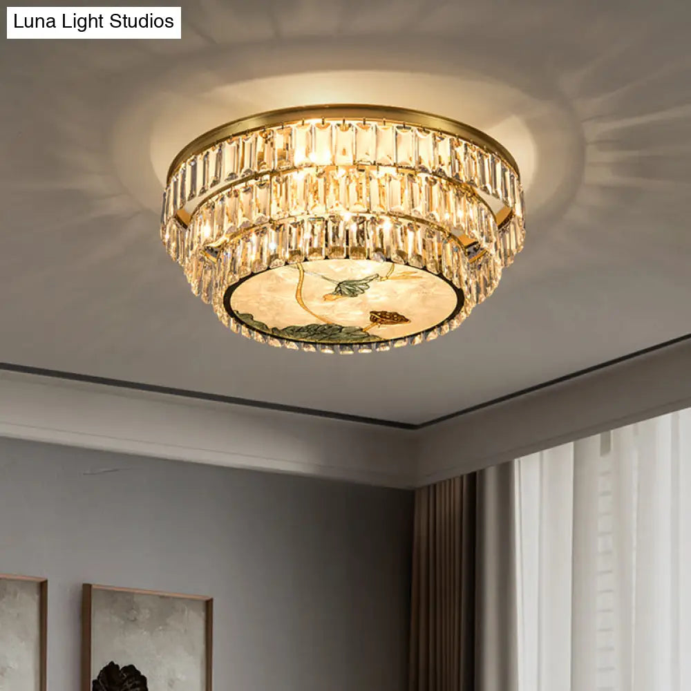 Minimalist Brass Led Crystal Flush Mount Lighting Fixture - Circle Shaped