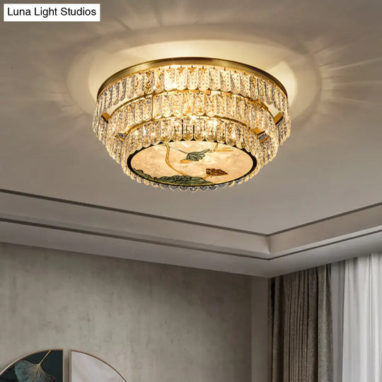 Minimalist Brass Led Crystal Flush Mount Lighting Fixture - Circle Shaped