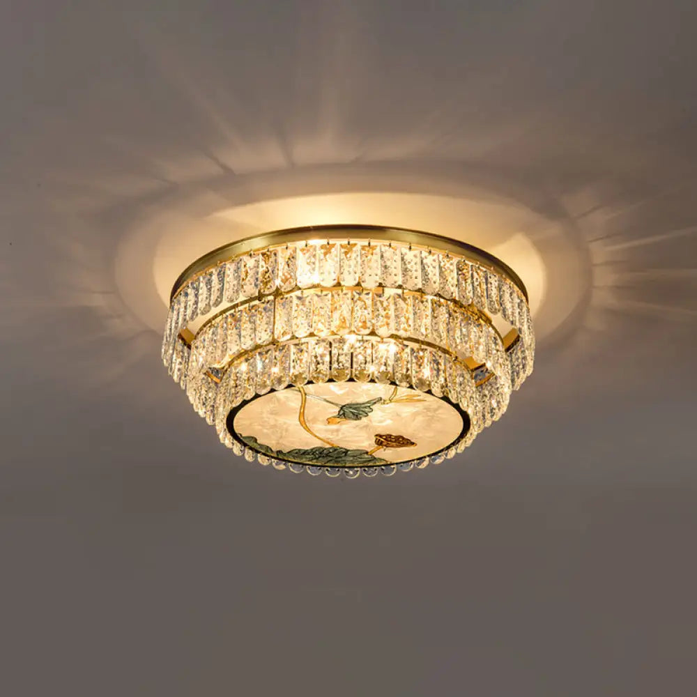 Minimalist Brass Led Crystal Flush Mount Lighting Fixture - Circle Shaped 7 / A