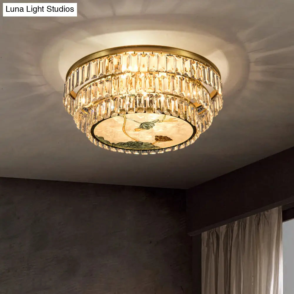 Minimalist Brass Led Crystal Flush Mount Lighting Fixture - Circle Shaped