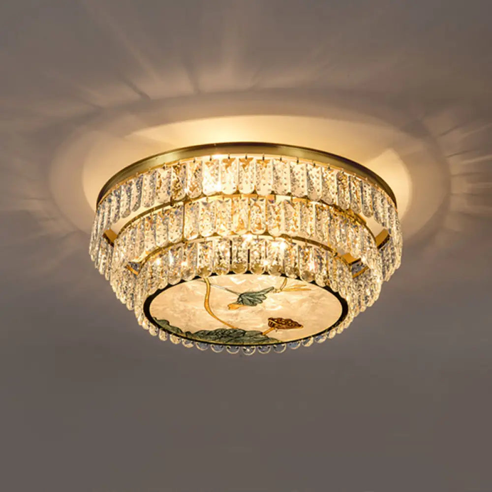 Minimalist Brass Led Crystal Flush Mount Lighting Fixture - Circle Shaped 9 / A