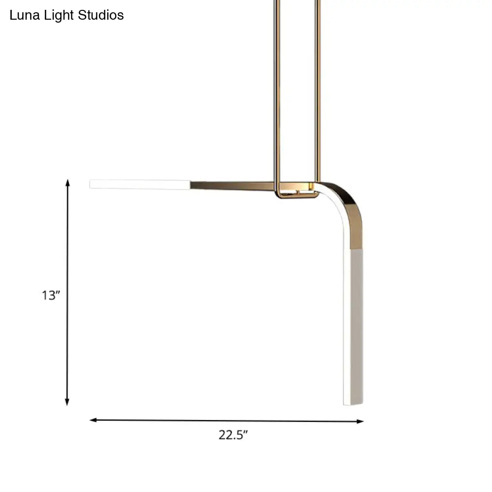 Minimalist Brass Led Pendant Lamp For Dining Table With Metallic Bend