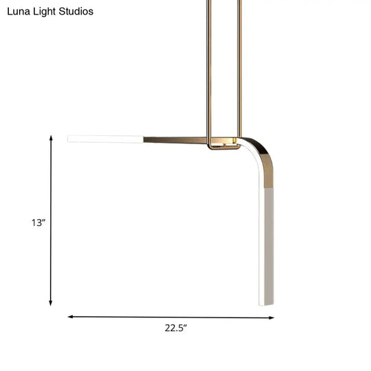 Minimalist Brass Led Pendant Lamp For Dining Table With Metallic Bend