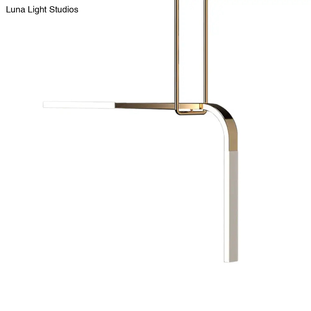 Minimalist Brass Led Pendant Lamp: Metallic Bend Hanging Light For Dining Table