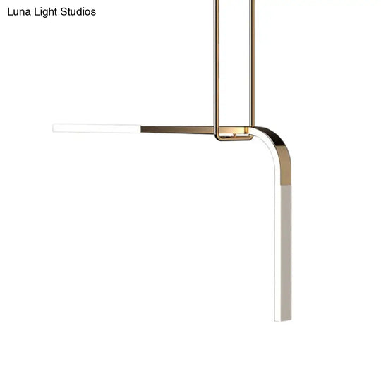 Minimalist Brass Led Pendant Lamp: Metallic Bend Hanging Light For Dining Table