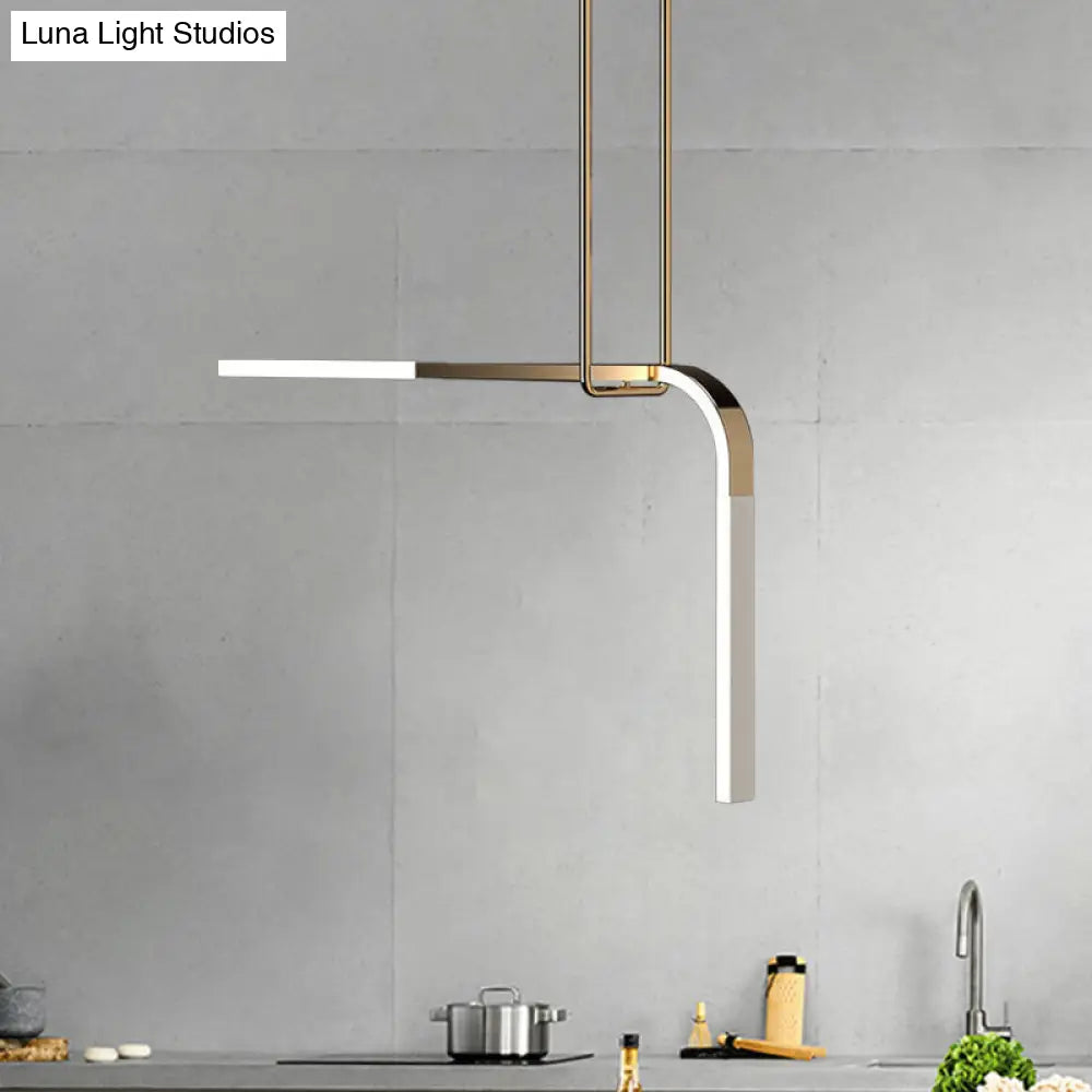 Minimalist Brass Led Pendant Lamp: Metallic Bend Hanging Light For Dining Table