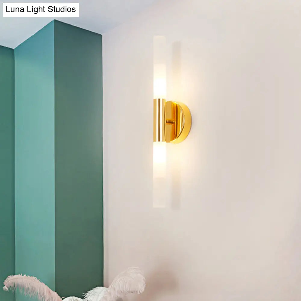 Minimalist Brass Led Wall Sconce With White Glass Tubular Design