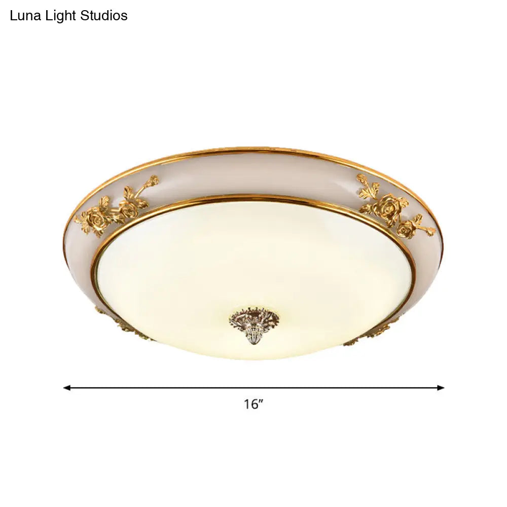 Minimalist Brass Opaline Glass Led Flush Light Fixture - Bowl Shaped Ceiling Lamp 14’/16’/19.5’ Wide