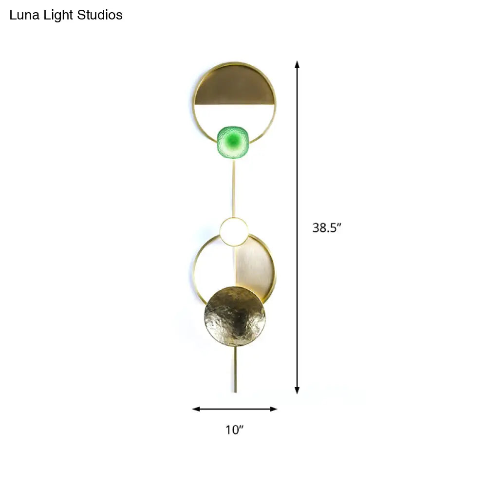 Minimalist Brass Orbit Wall Sconce - 10/12.5/17 Wide Light Fixture With White