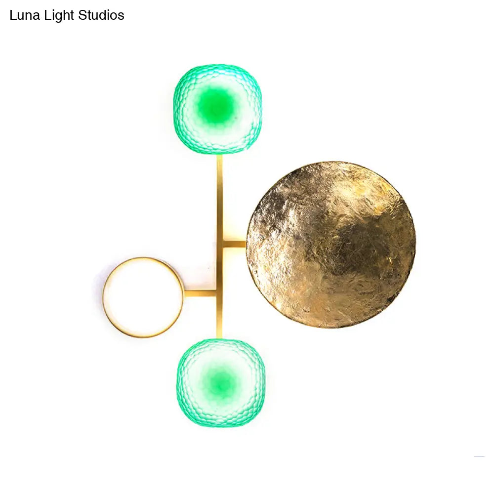 Minimalist Brass Orbit Wall Sconce - 10/12.5/17 Wide Light Fixture With White