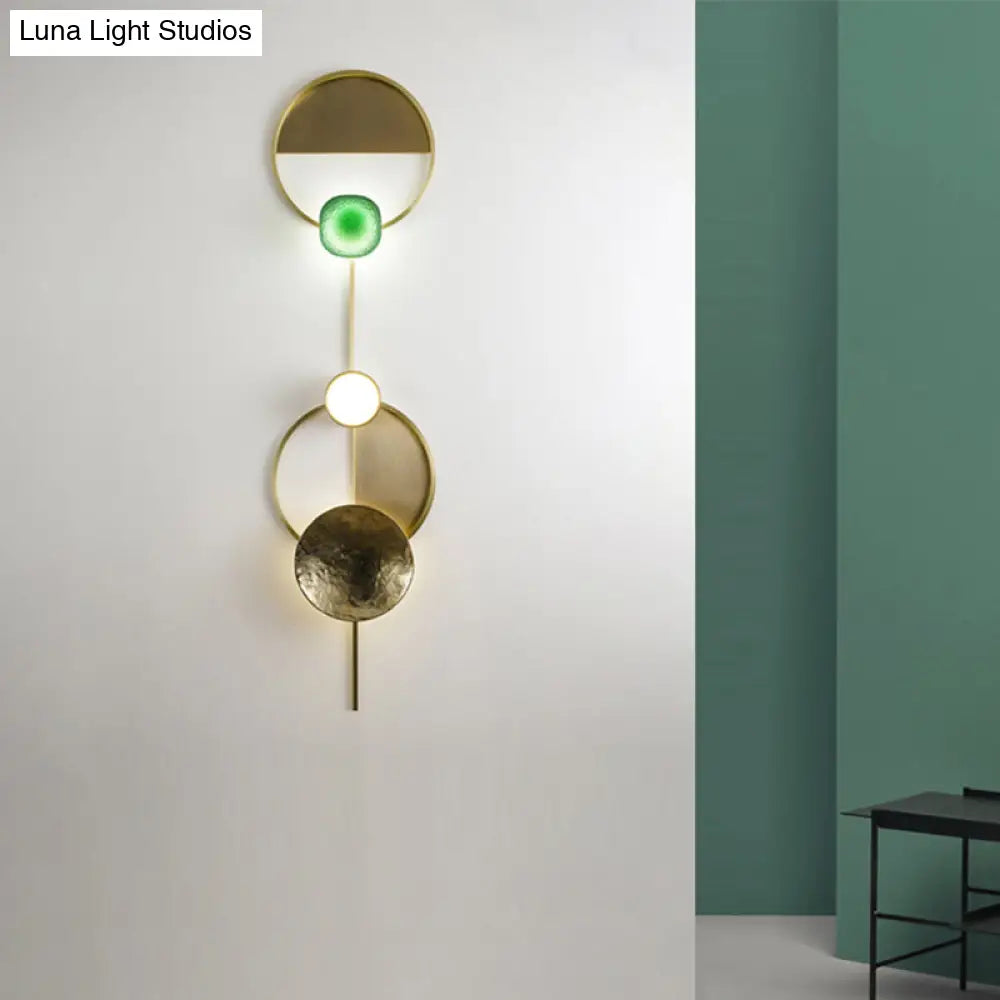 Minimalist Brass Orbit Wall Sconce - 10/12.5/17 Wide Light Fixture With White