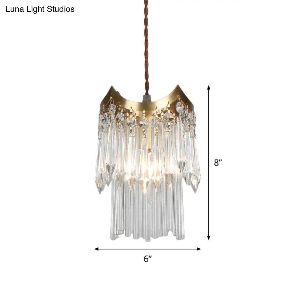 Minimalist Crystal Prism And Tube 2-Tier Brass Pendulum Light - Hanging Ceiling Lamp