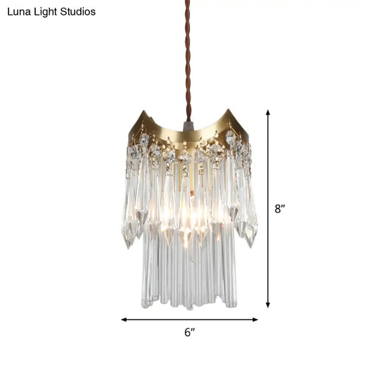 Minimalist Crystal Prism And Tube 2-Tier Brass Pendulum Light - Hanging Ceiling Lamp