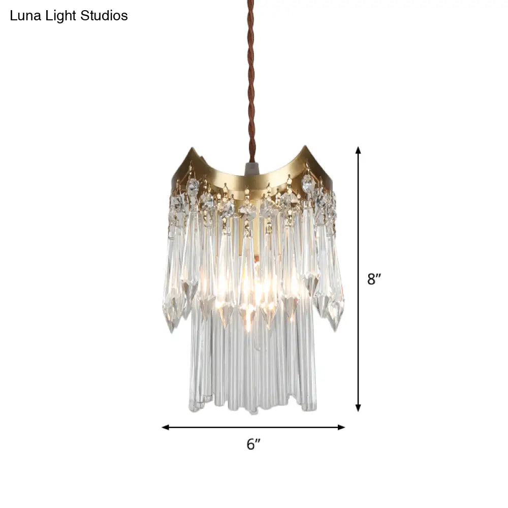 Minimalist Brass Pendulum Light With Crystal Prism And Tube Design - 2-Tier Hanging Ceiling Lamp