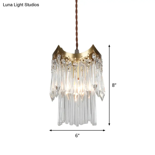 Minimalist Brass Pendulum Light With Crystal Prism And Tube Design - 2-Tier Hanging Ceiling Lamp