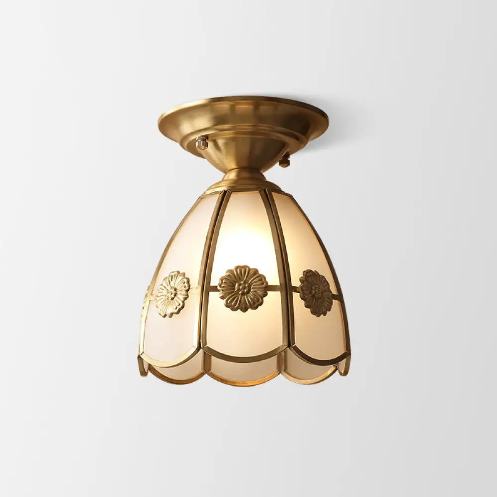 Minimalist Brass Semi Flush Mount With Scalloped Metal - Single-Bulb Lighting / B