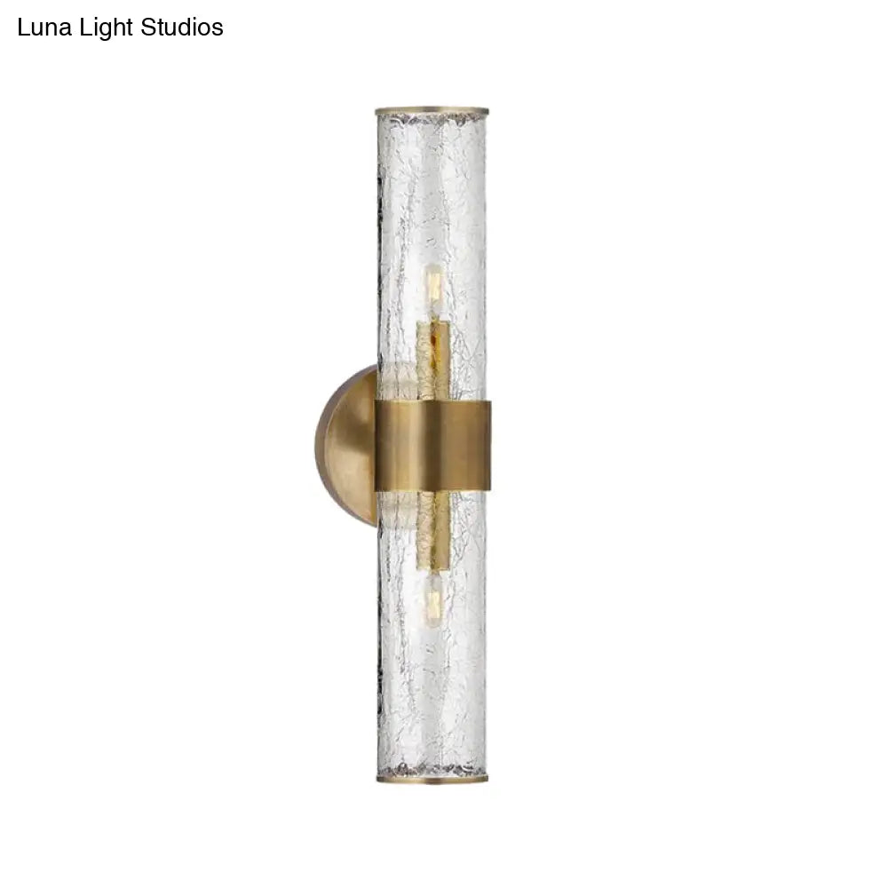 Minimalist Brass Staircase Sconce Light Fixture With Clear Tube Glass Lampshade - Wall Mounted 2