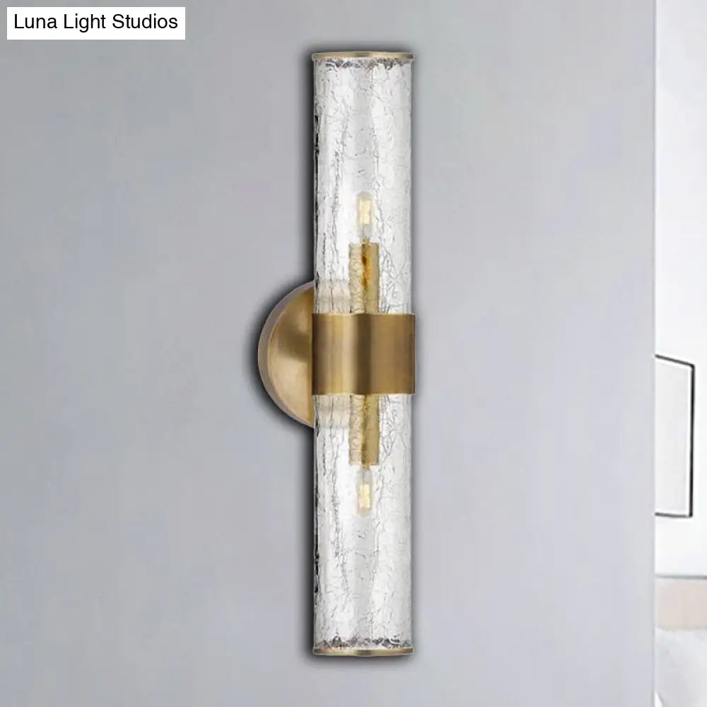 Minimalist Brass Staircase Sconce Light Fixture With Clear Tube Glass Lampshade - Wall Mounted 2