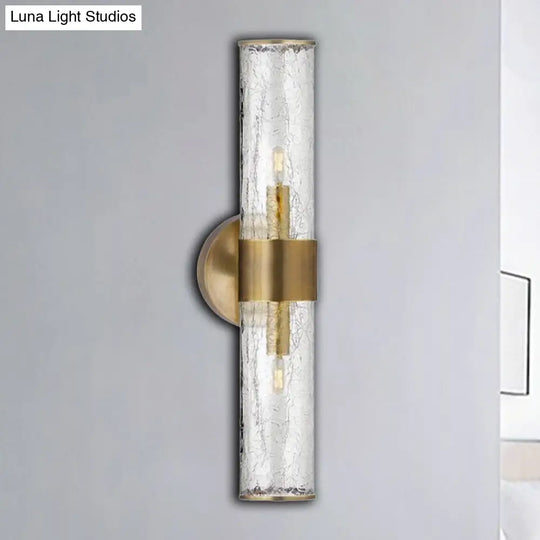 Minimalist Brass Staircase Sconce Light Fixture With Clear Tube Glass Lampshade - Wall Mounted 2