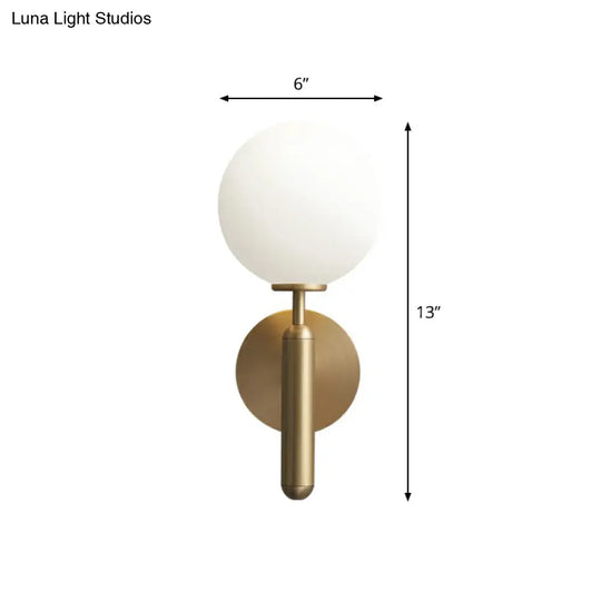 Minimalist Brass Wall Sconce With Cream Glass Shade - 1-Light Living Room Lighting