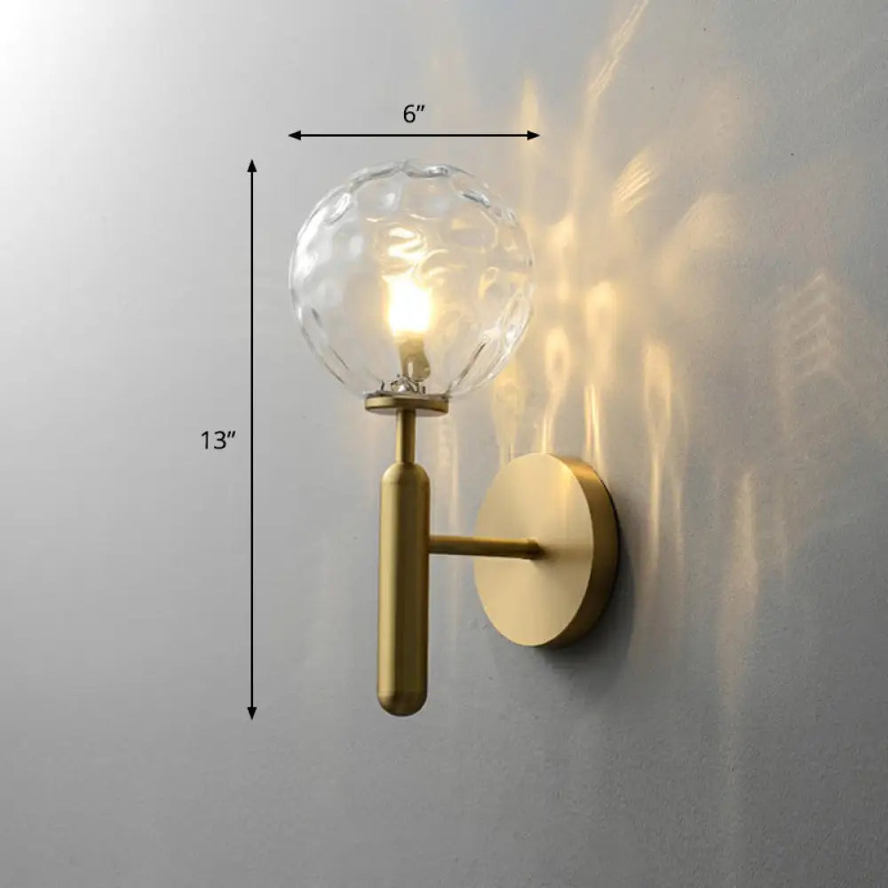 Minimalist Brass Wall Sconce With Cream Glass Shade - 1-Light Living Room Lighting Clear