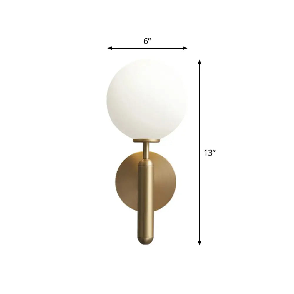 Minimalist Brass Wall Sconce With Cream Glass Shade - 1-Light Living Room Lighting White