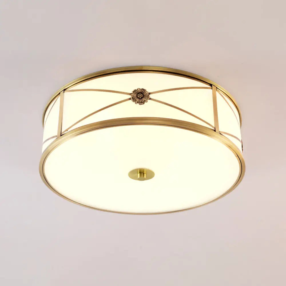 Minimalist Brass White Glass Flush Mount Ceiling Light For Bedroom / 14’