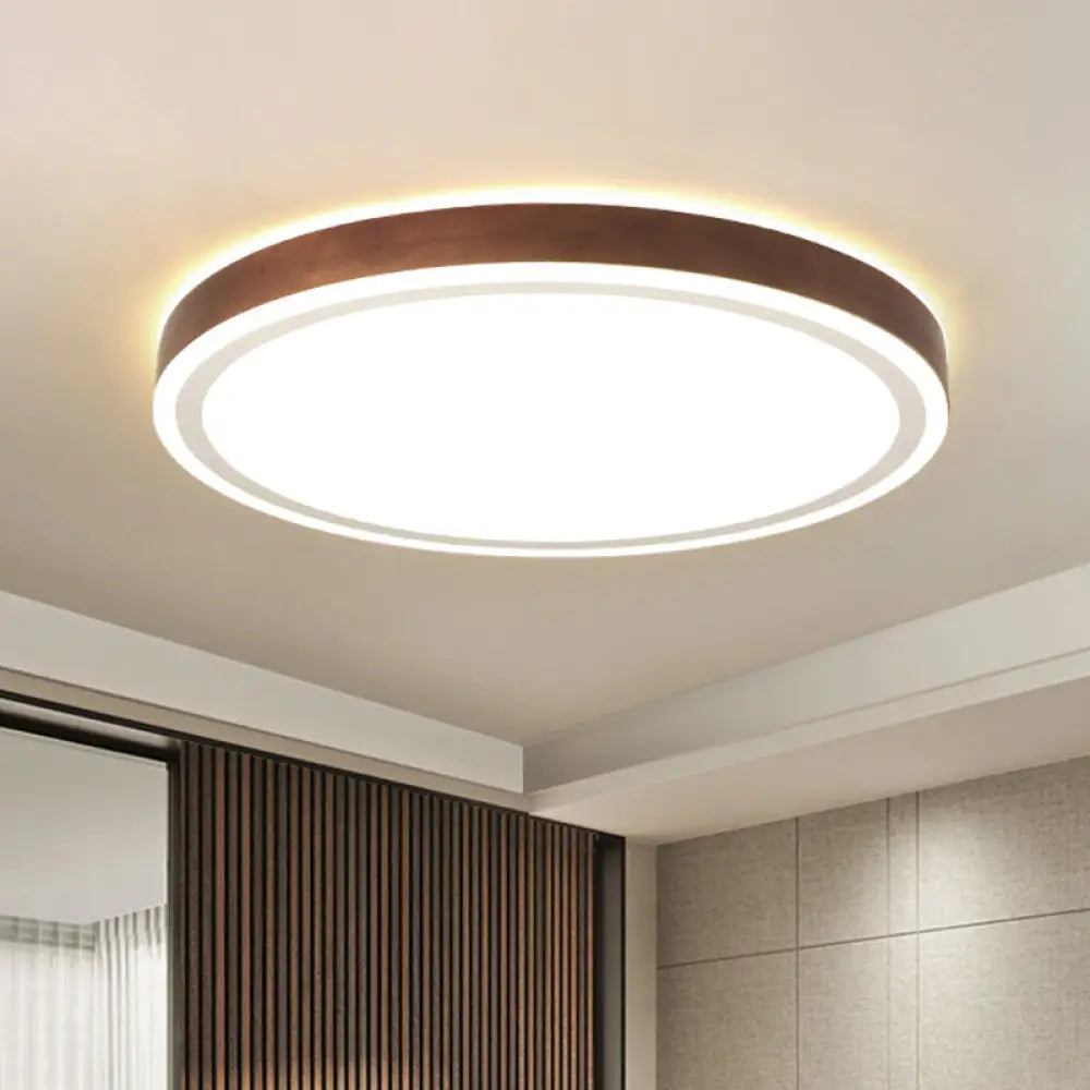 Minimalist Brown Geometric Led Flush Ceiling Light For Bedroom / 12’