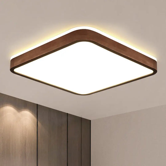 Minimalist Brown Geometric Led Flush Ceiling Light For Bedroom / 16’