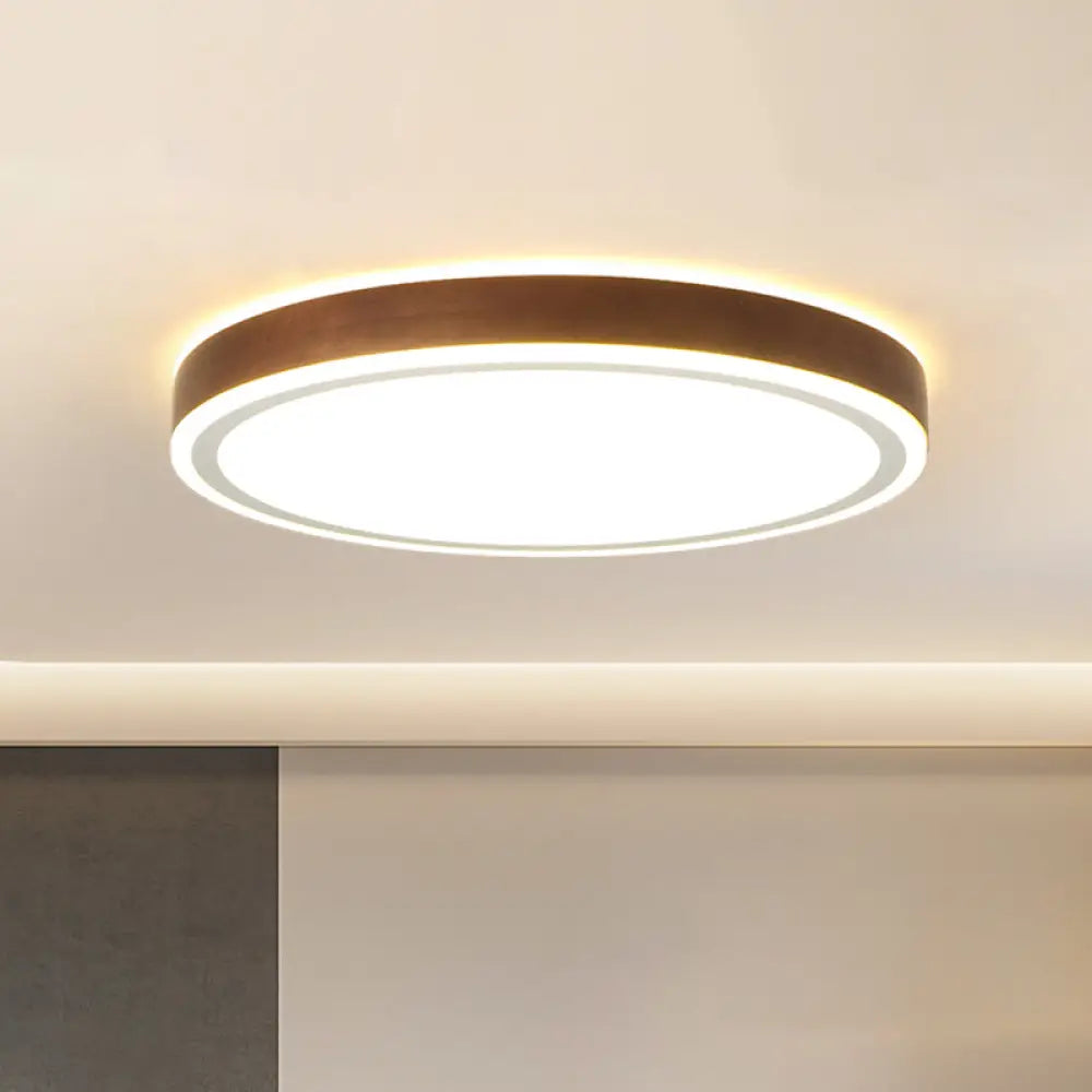 Minimalist Brown Geometric Led Flush Ceiling Light For Bedroom / 19’