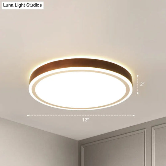 Minimalist Brown Geometric Led Flush Ceiling Light For Bedroom