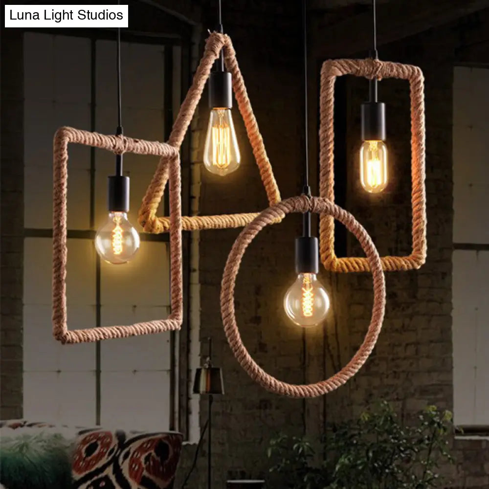 Minimalist Brown Geometric Frame Pendulum Light - Single Dining Room Pendant Fixture