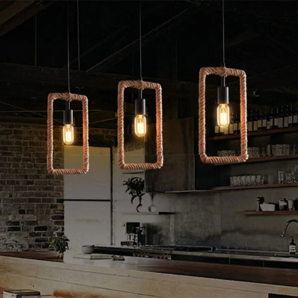 Minimalist Brown Geometric Pendulum Dining Room Light Fixture / Rectangle