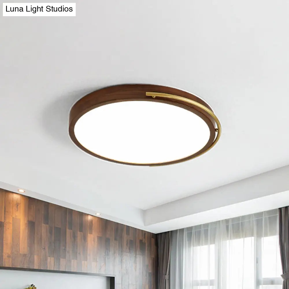 Minimalist Brown Wood Led Flush Mount Ceiling Lamp For Bedroom - 13/17/21 Wide / 13