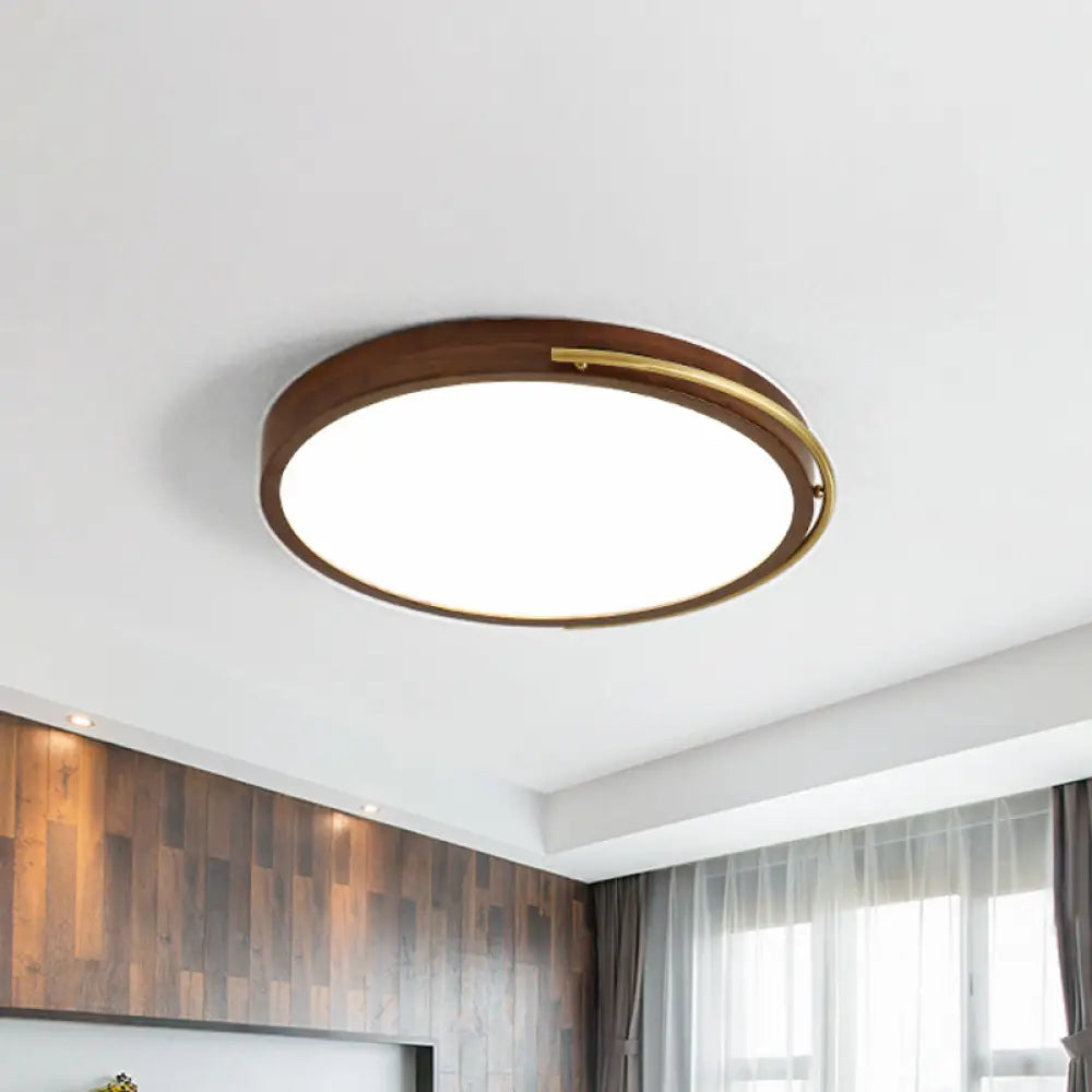 Minimalist Brown Wood Led Flush Mount Ceiling Lamp For Bedroom - 13’/17’/21’ Wide / 13’