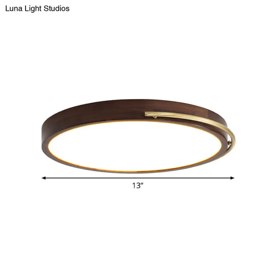 Minimalist Brown Wood Led Flush Mount Ceiling Lamp For Bedroom - 13’/17’/21’ Wide