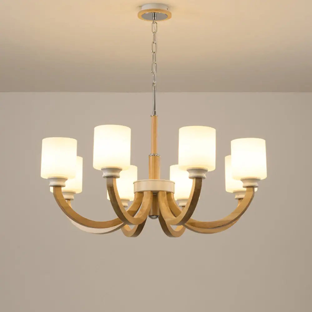 Minimalist Brown Wooden Chandelier With White Glass Shade 8 / Wood