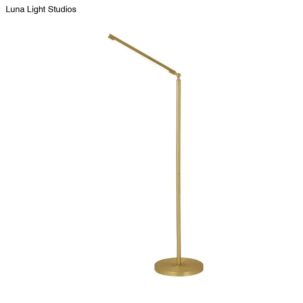 Minimalist Brushed Brass Led Column Floor Lamp - Adjustable Metallic Lighting For Living Room