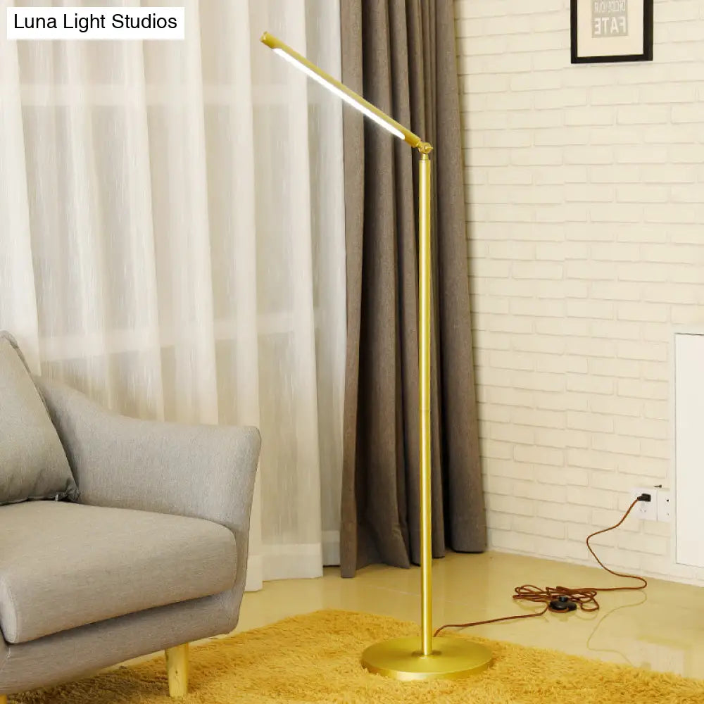 Minimalist Brushed Brass Led Column Floor Lamp - Adjustable Metallic Lighting For Living Room