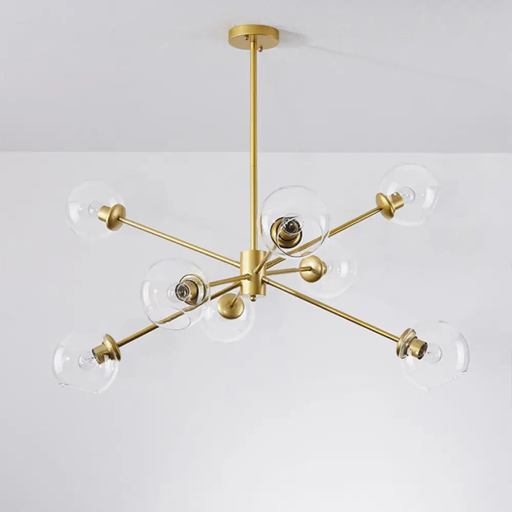 Minimalist Bubble Glass Chandelier - 8-Light Pendant Lamp With Sleek Sputnik Design Gold