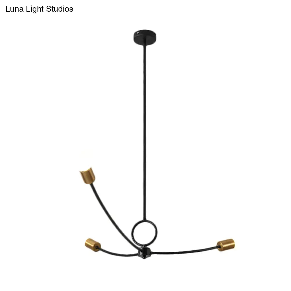 Metallic Minimalist Chandelier With 3 Bulbs In Black/Gold For Dining Rooms