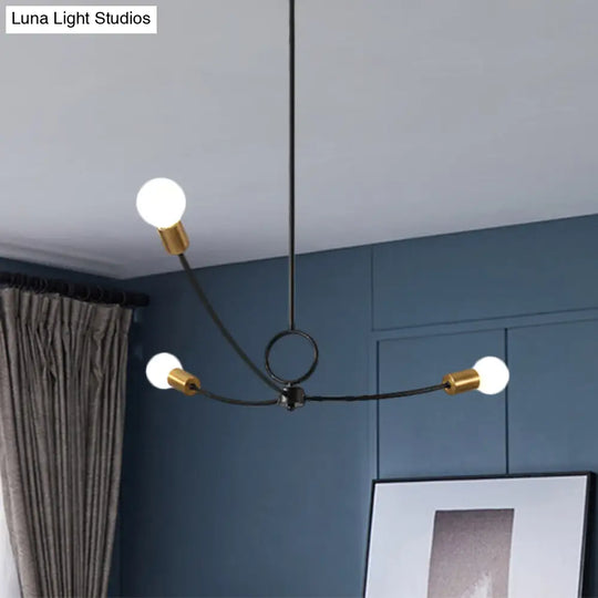 Metallic Minimalist Chandelier With 3 Bulbs In Black/Gold For Dining Rooms