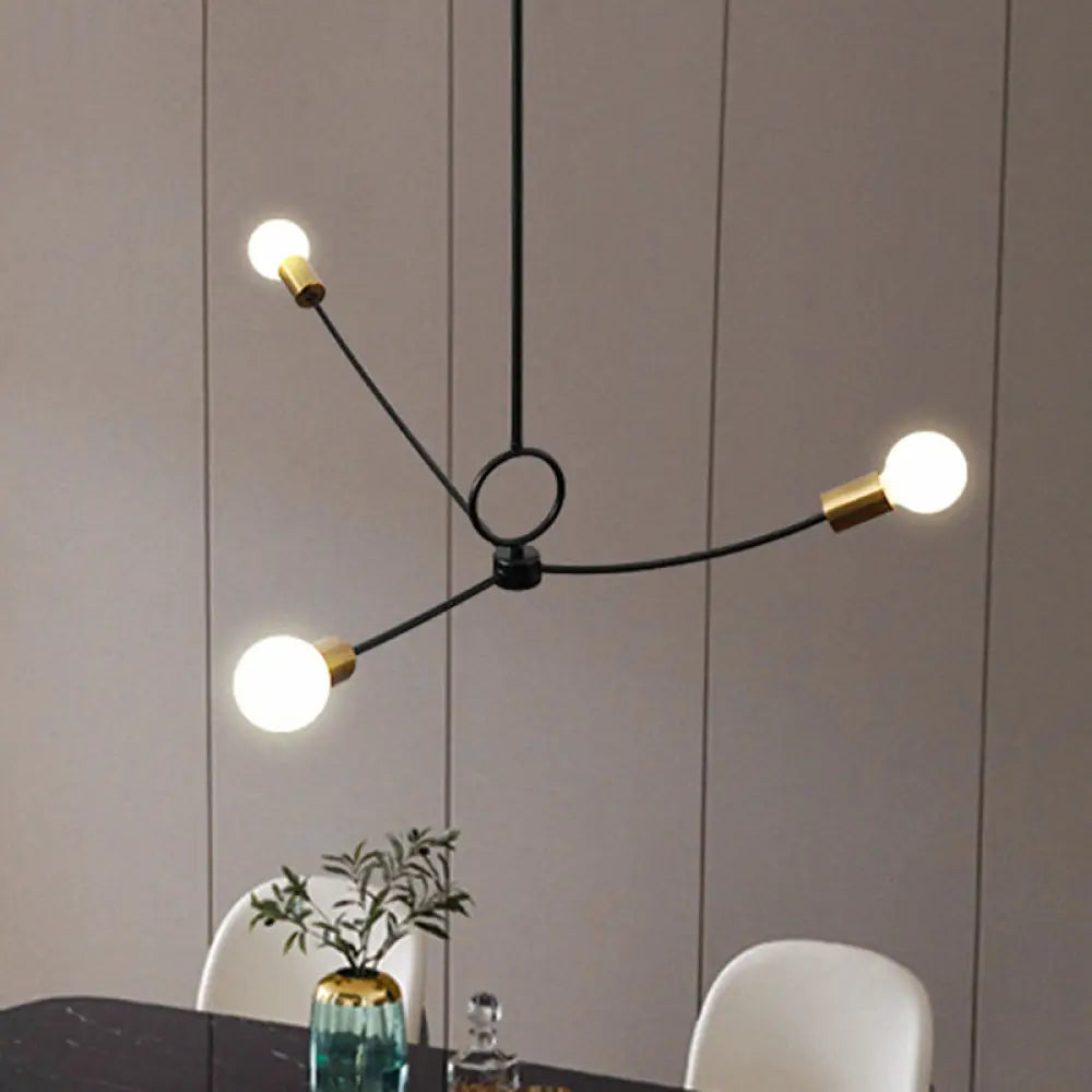 Minimalist Burst Ceiling Chandelier - Metallic 3 Bulb Pendant Light In Black/Gold For Dining Room