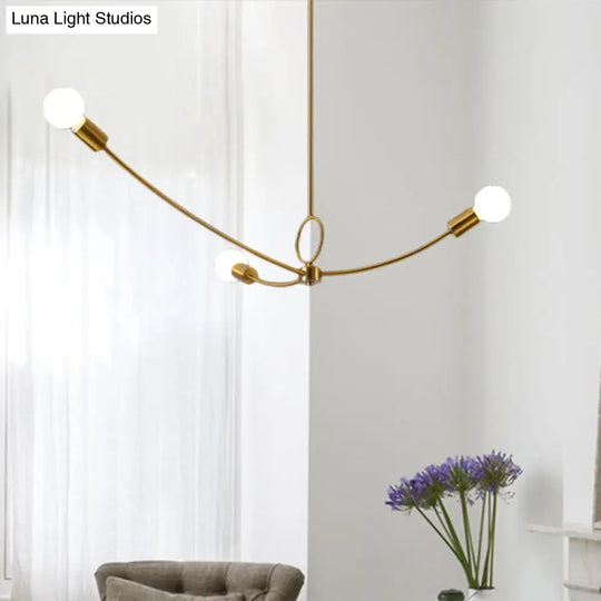 Metallic Minimalist Chandelier With 3 Bulbs In Black/Gold For Dining Rooms