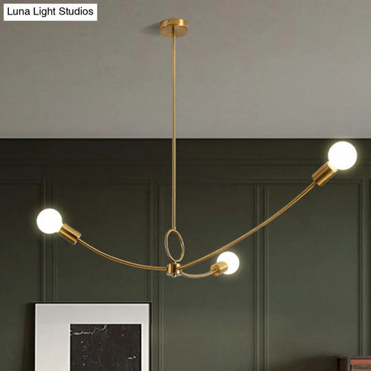 Metallic Minimalist Chandelier With 3 Bulbs In Black/Gold For Dining Rooms Gold